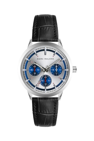 Montre à quartz en cuir - Argenté et bleu - Marc Malone