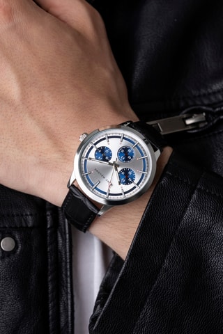 Montre à quartz en cuir - Argenté et bleu - Marc Malone