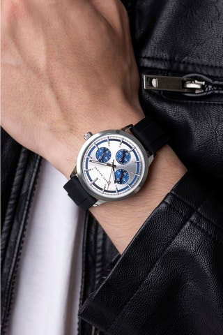 Montre à quartz en silicone - Argenté et bleu - Marc Malone