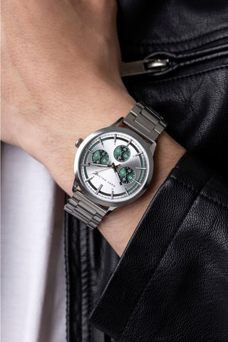 Montre à quartz en acier - Argenté et vert - Marc Malone