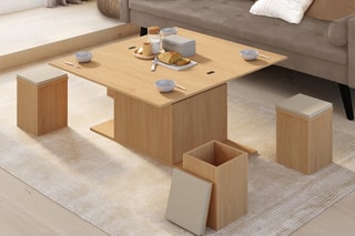 Table basse extensible Tania et 4 poufs - 100 x 55/110 x 39/51 cm