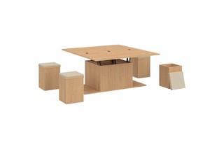 Table basse extensible Tania et 4 poufs - 100 x 55/110 x 39/51 cm