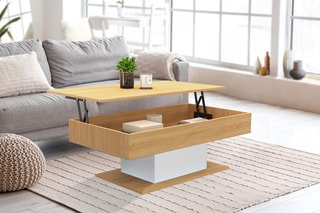 Table basse avec plateau relevable - Imitation bois et blanc