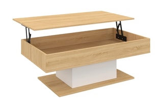 Table basse avec plateau relevable - Imitation bois et blanc