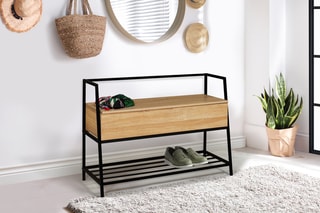Banquette coffre 2-en-1 Timéo - Imitation bois et noir