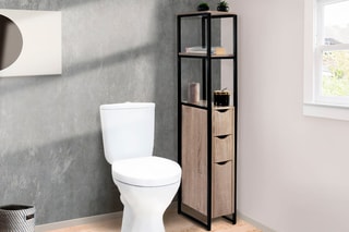 Meuble WC 1 porte 2 tiroirs - Imitation bois et noir