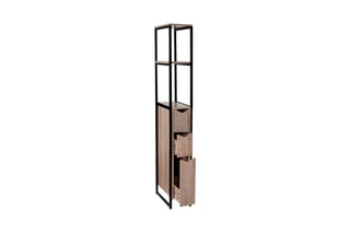 Meuble WC 1 porte 2 tiroirs - Imitation bois et noir