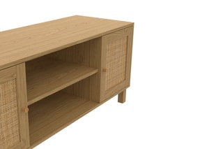 Meuble TV 2 portes Erin - Pieds en pin - Façades en rotin - 115 x 40 x 48 cm