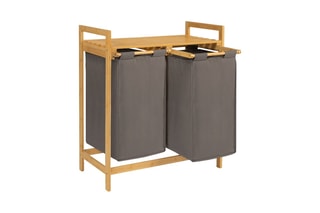 Bac à linge double en bambou Maya - Gris et naturel