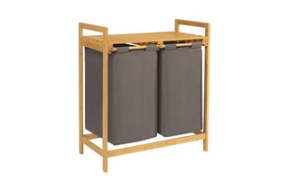 Bac à linge double en bambou Maya - Gris et naturel