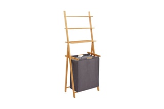 Panier à linge avec étagère en bambou Maya - Gris et naturel