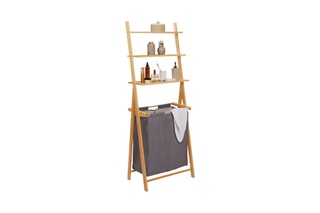 Panier à linge avec étagère en bambou Maya - Gris et naturel