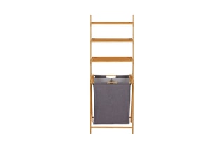 Panier à linge avec étagère en bambou Maya - Gris et naturel