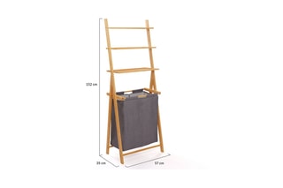 Panier à linge avec étagère en bambou Maya - Gris et naturel