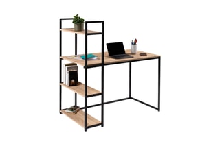 Bureau bibliothèque Memphis - Imitation bois et noir