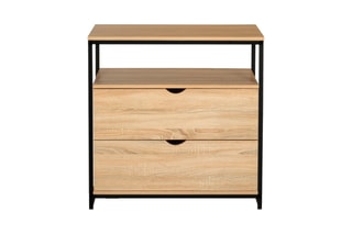 Commode 2 tiroirs Manufacture - Imitation bois clair et noir