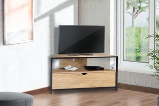 Meuble TV d'angle Memphis - Naturel et noir