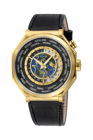 Relógio de quartzo em couro Marchese - Preto e dourado