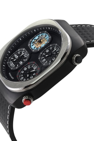 Relógio de quartzo em couro Quattro - GMT - Preto e prateado