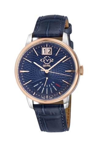 Relógio de quartzo em couro Rovescio - Azul e dourado-rosa