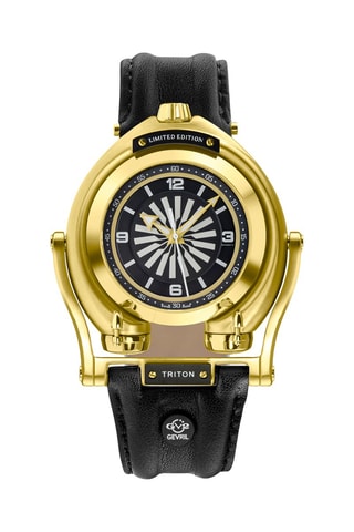 Relógio automático de couro de vitelo - Preto e dourado