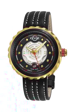 Relógio automático de couro Sellita - Preto e dourado
