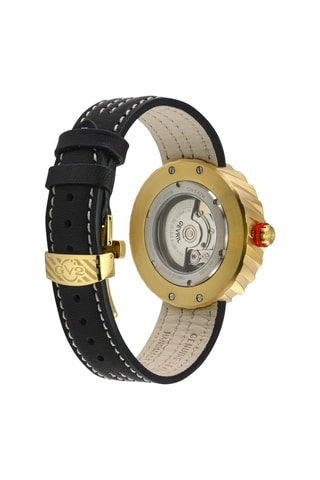 Relógio automático de couro Sellita - Preto e dourado