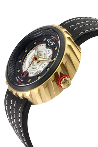Relógio automático de couro Sellita - Preto e dourado
