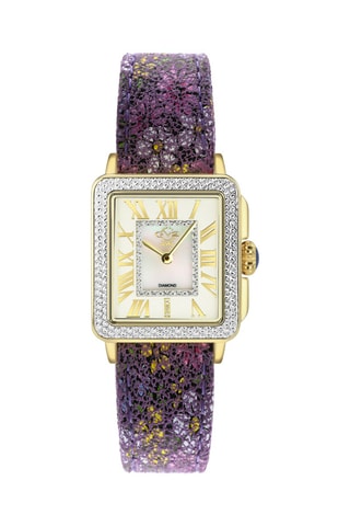 Relógio de quartzo em couro, nácar e diamantes Padova Floral - Violeta e dourado
