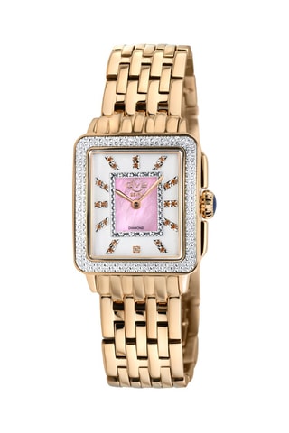 Relógio de quartzo banhado ião ouro rosa, madrepérola e diamante