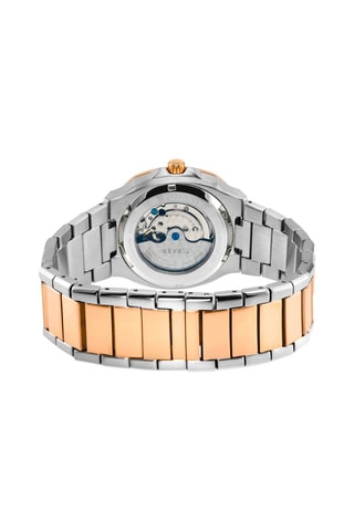 Relógio automático em couro Swiss Automatic - Prateado e bronze