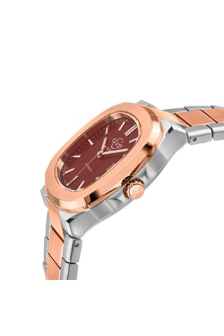 Relógio automático em couro Swiss Automatic - Prateado e bronze