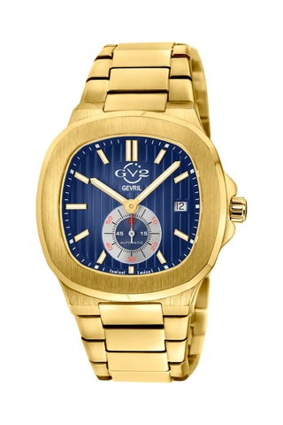 Relógio automático de aço ETA 2895 Swiss - Contador de segundos pequeno - Dourado e azul