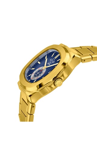 Relógio automático de aço ETA 2895 Swiss - Contador de segundos pequeno - Dourado e azul