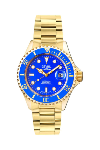 Relógio automático de aço Sellita SW200 Wall Street - Dourado e azul