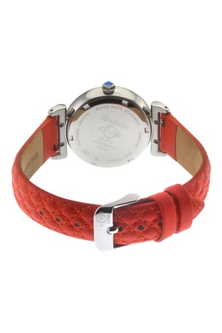 Relógio de quartzo em couro e diamantes - Vermelho e prateado