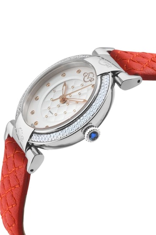 Relógio de quartzo em couro e diamantes - Vermelho e prateado