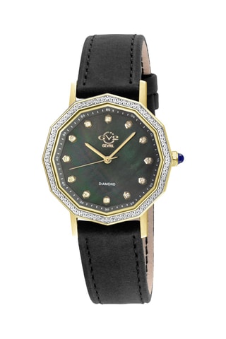 Relógio de quartzo em couro e diamantes - Preto e dourado