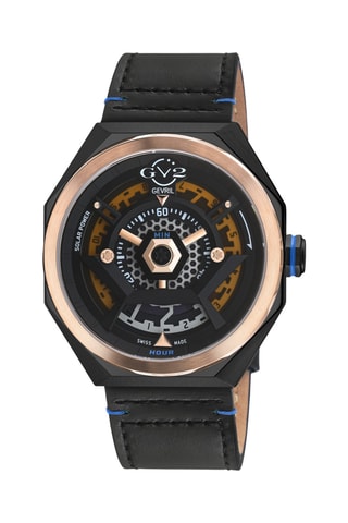 Relógio de quartzo em couro - Solar Power - Preto e dourado-rosa