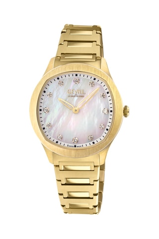 Relógio de quartzo em aço, madrepérola e diamantes - Dourado e branco