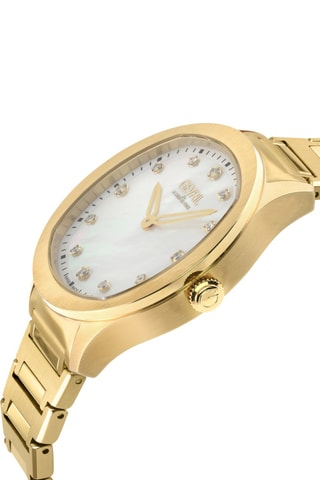 Relógio de quartzo em aço, madrepérola e diamantes - Dourado e branco