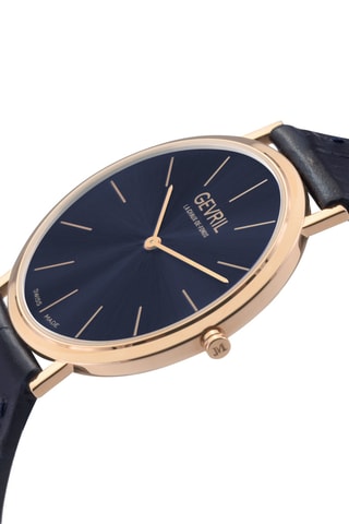 Relógio de quartzo em couro - Azul-escuro e dourado