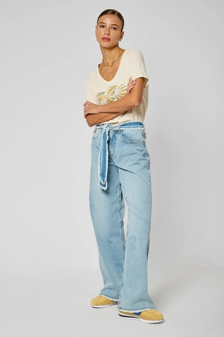 Jean wide legs délavé taille haute Bara - Ciel