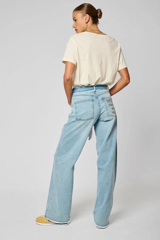 Jean wide legs délavé taille haute Bara - Ciel