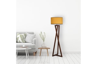 Lampadaire en pin Macka - Naturel et moutarde