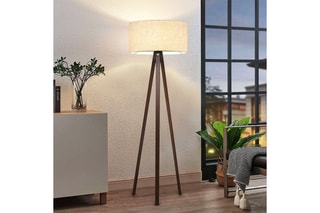 Lampadaire trépied en bois - Naturel et beige
