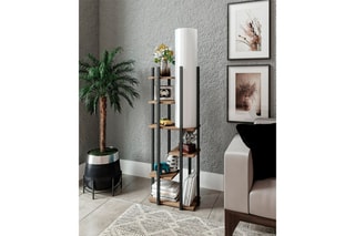 Lampadaire avec étagères Vogue SRC - Naturel, blanc et noir