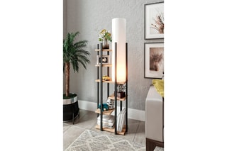 Lampadaire avec étagères Vogue SRC - Naturel, blanc et noir