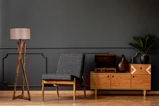 Lampadaire en bois - Naturel et taupe