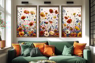 3 peintures décoratives encadrées en MDF Hortense2 - 35 x 47 cm